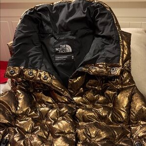 The North Face Holladown Crop Metallic Gold Puffer Vest